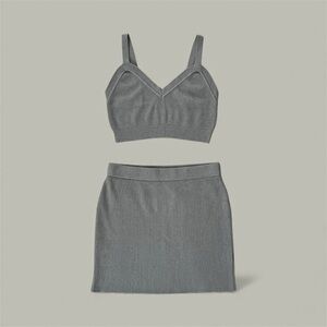 Wild Fable Taupe Gray Ribbed Knit Set Top & Skirt XS/S Matching Two-Piece
